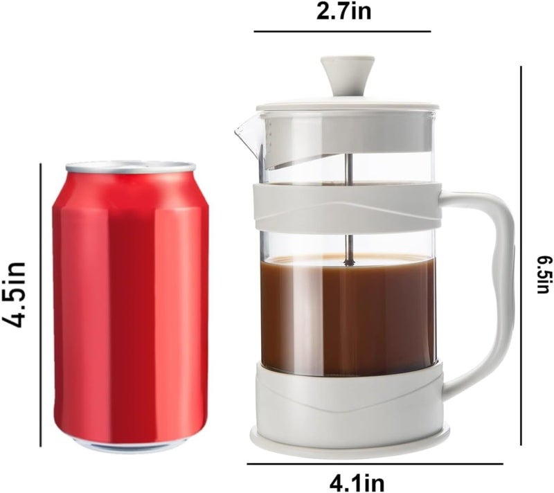 PARACITY French Press Coffee/Tea Maker, Camping Mini Coffee/Tea Press of 304 Stainless Steel Filter and Heat Resistant Glass, Cold Brew Coffee Maker 11.8OZ for Travel& Home Gift(White) - Image 2